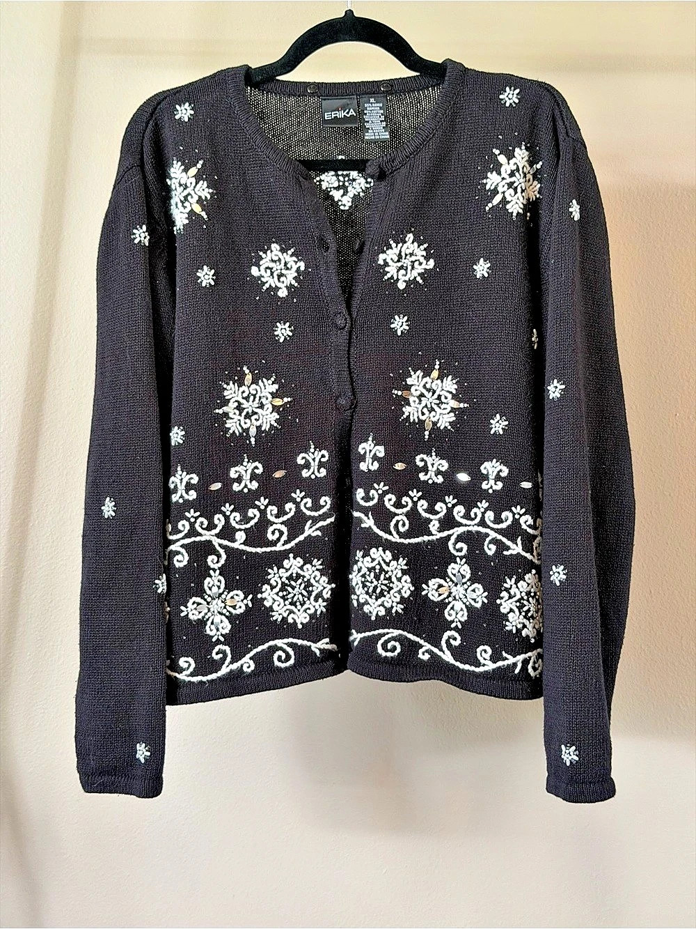 ERIKA Women's Floral Holidays Winter Snowflake Embroidered Cardigan